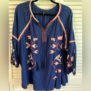 Blue and Pink Peasant Blouse